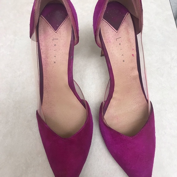 Leith Parker Clear d’Orsay suede fuchsia pump size 7 - Picture 4 of 8